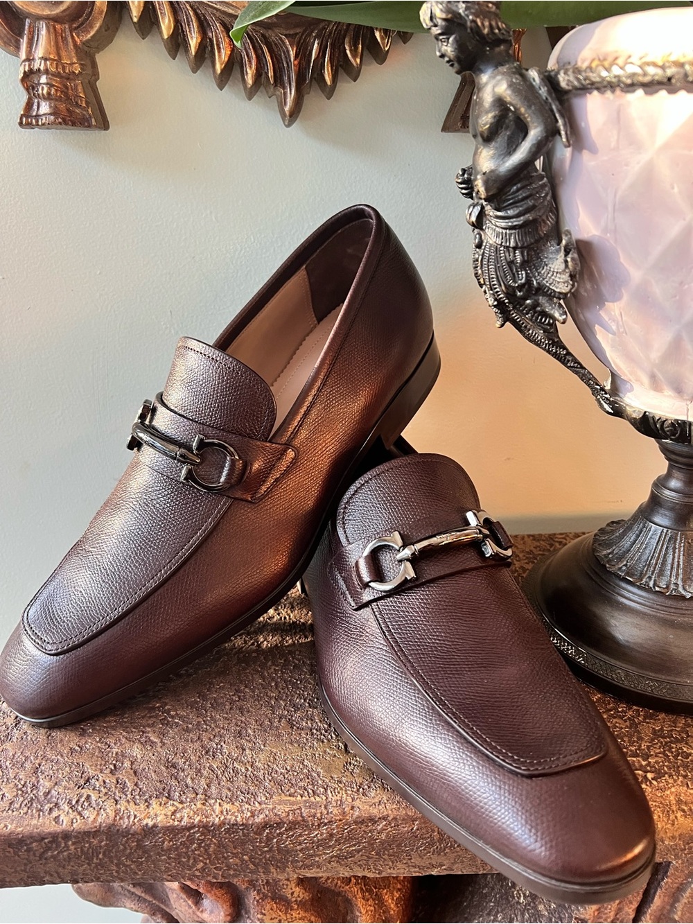 Salvatore Ferragamo Men's Dark Brown Leather Bit Loafers